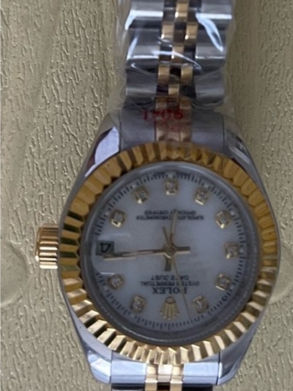 Women's Two-Tone Watch with White Dial and Gold Bezel